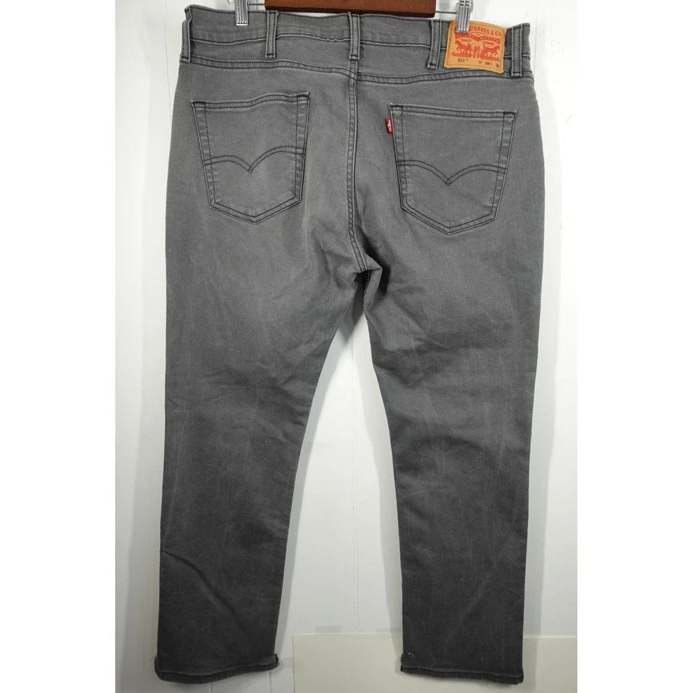 Levis 511 Jeans Mens 38x30 Gray Charcoal Wash Slim Taper Stretch Denim‎ Pants